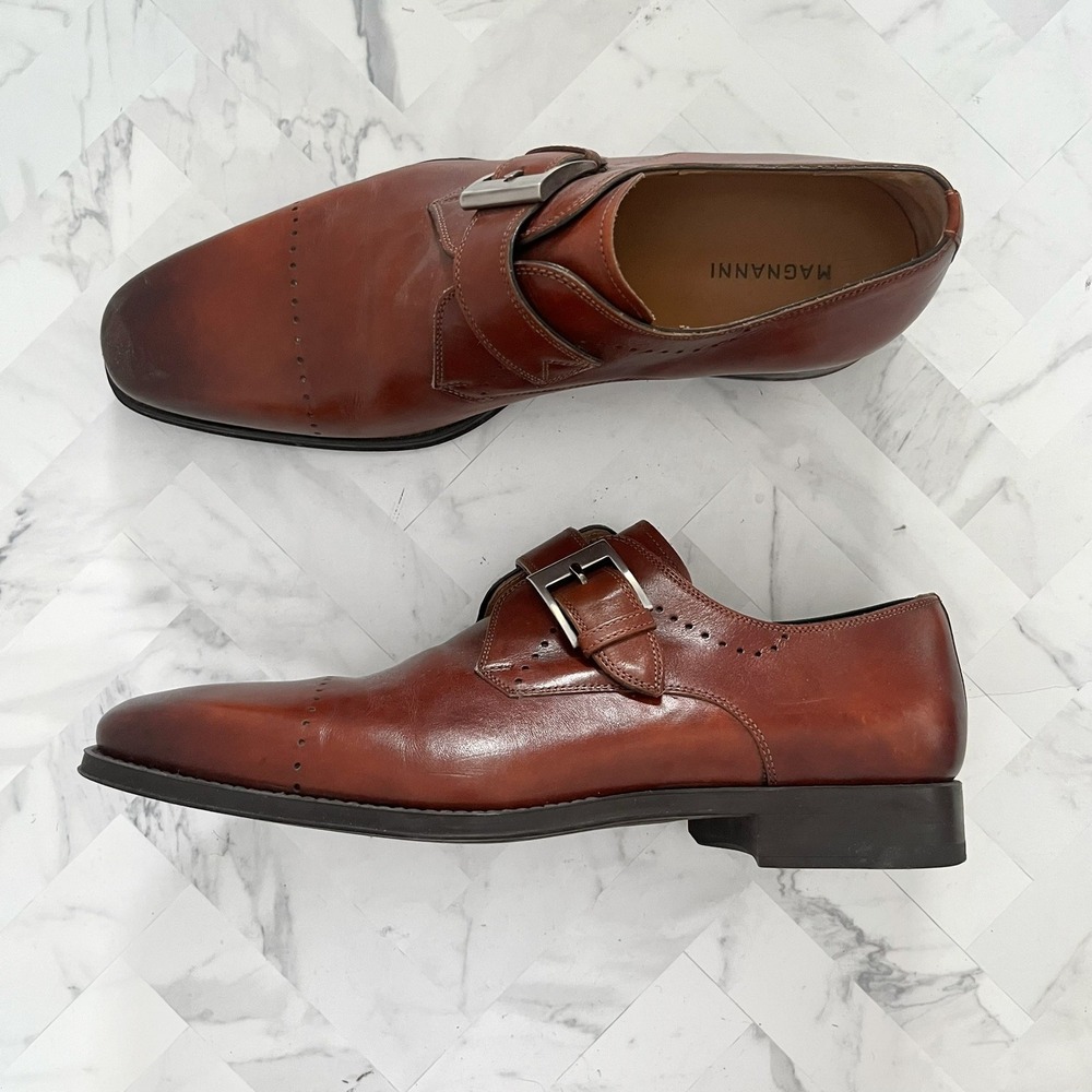 MAGNANNI Carey Burnished Brown‎ Leather Monk Strap Dress Shoes Size 8.5